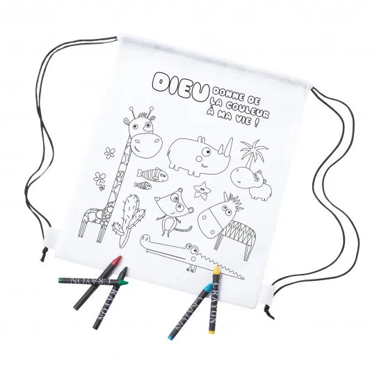 Sac à colorier + pastels - Dieu donne de la couleur à ma vie