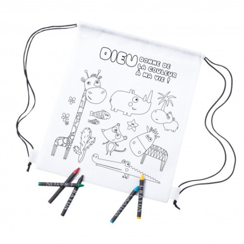 Sac à colorier + pastels - Dieu donne de la couleur à ma vie