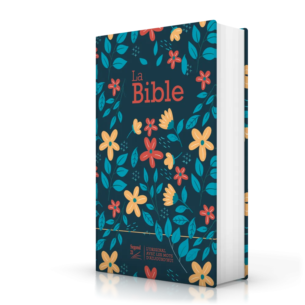Bible SG21 rigide toilée bleu nuit fleurs