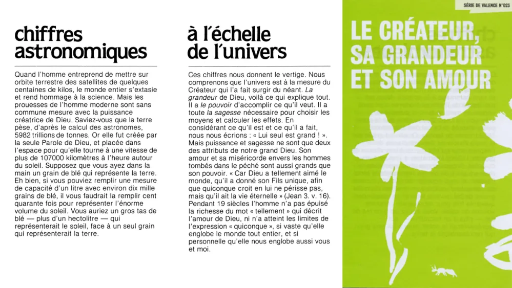 Le Créateur, sa grandeur, son amour