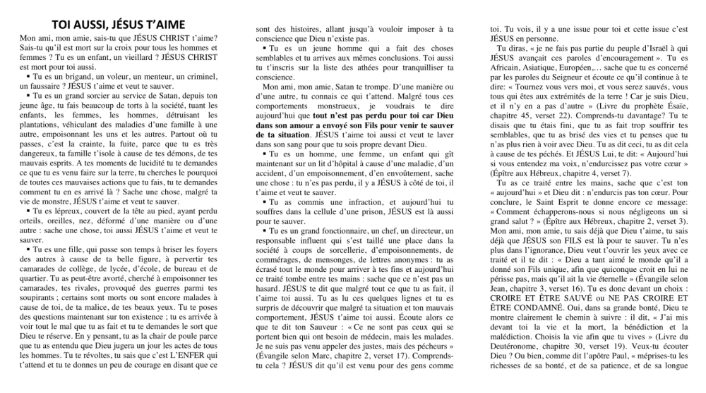 Toi aussi Jésus t'aime