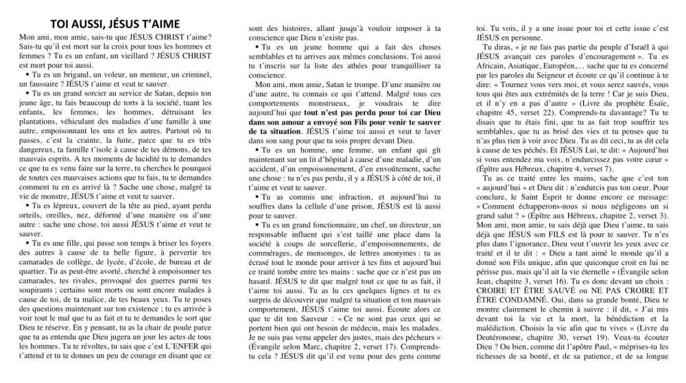 Toi aussi Jésus t'aime