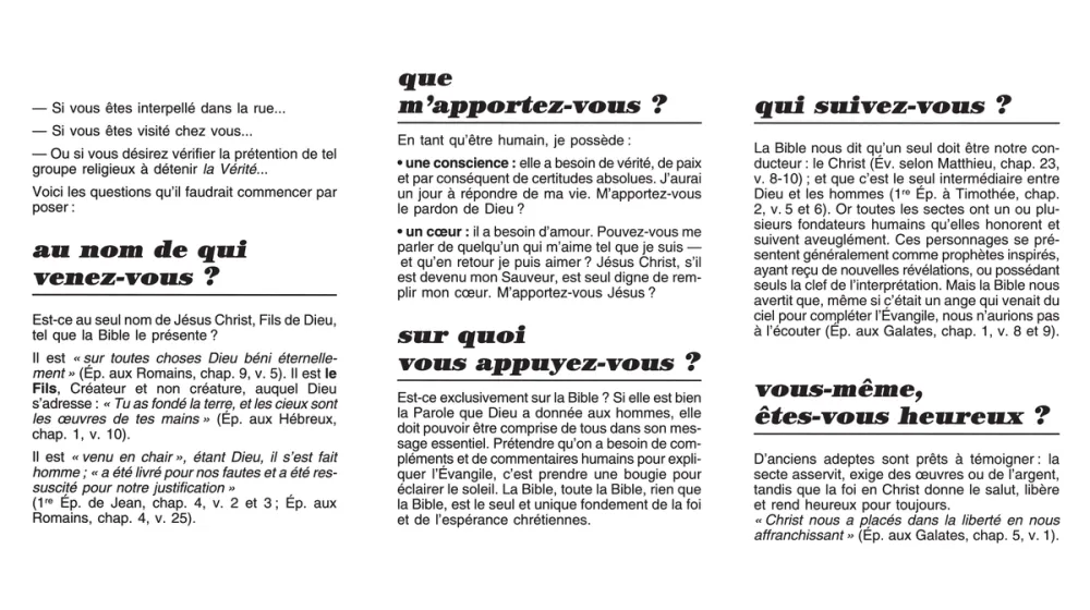 Que vous apportent les sectes ?