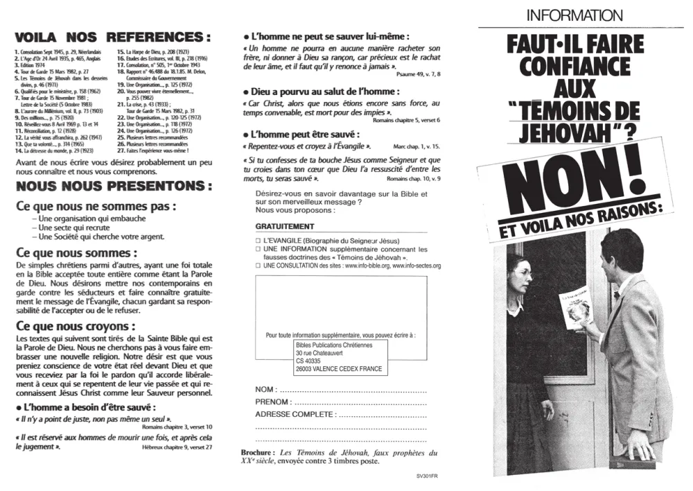 Faut-il faire confiance aux témoins de Jéhovah ?