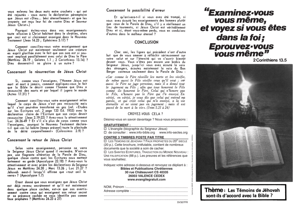 Les témoins de Jéhovah sont-ils d'accord avec la Bible ?