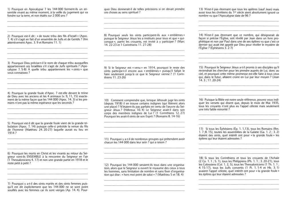 Y a t'il seulement 144000 places ?