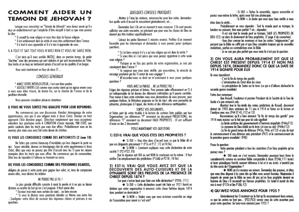 Témoins de Jésus auprès des témoins de Jéhovah ?