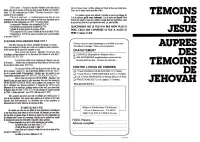 Témoins de Jésus auprès des témoins de Jéhovah ?