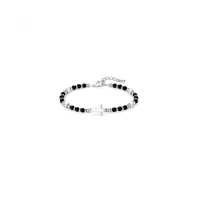 Bracelet perles + croix - noir
