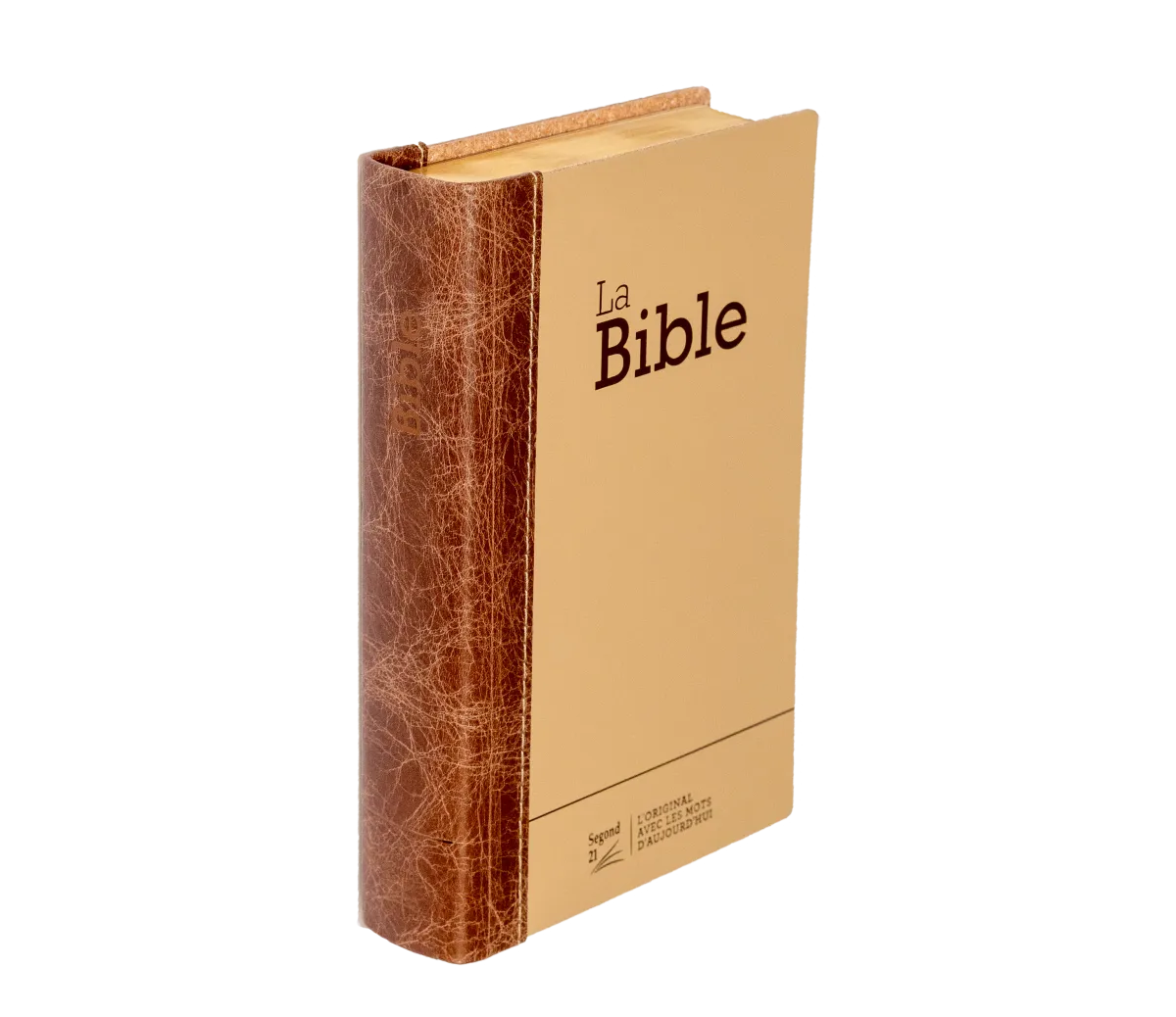 Bible SG21 rigide cuir duo praliné-chocolat or onglets