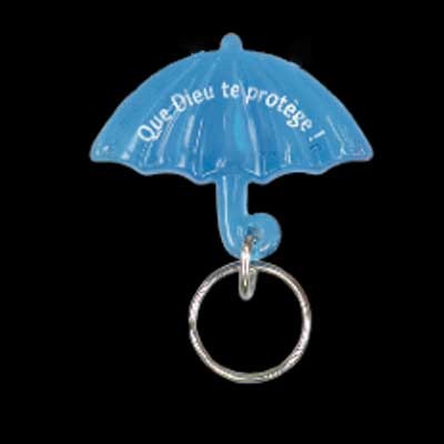 Porte-clés Parapluie bleu "Que Dieu te protège"