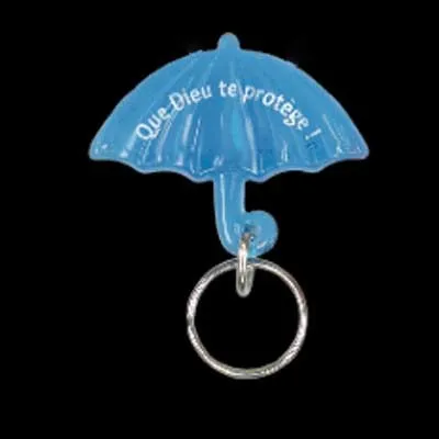 Porte-clés Parapluie bleu "Que Dieu te protège"