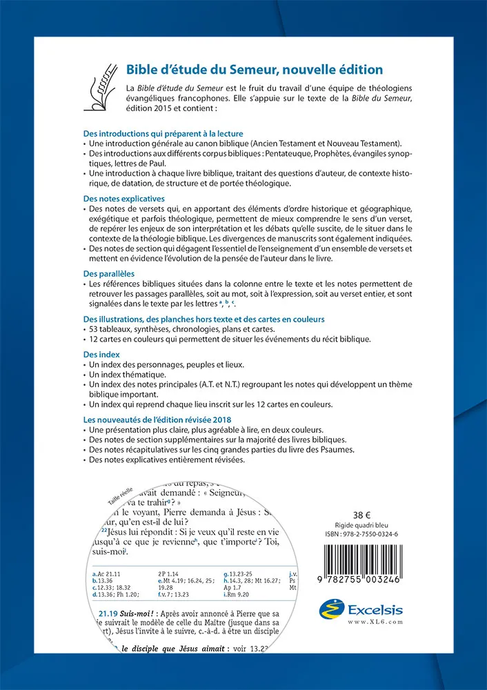 Bible Semeur Etude rigide bleu
