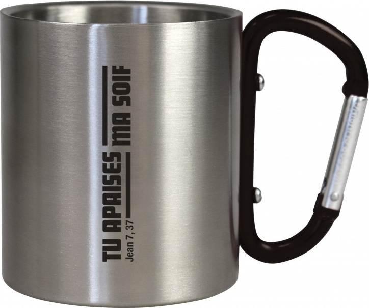 Mug métal camping mousqueton rouge "Tu apaises ma soif" - Jean 7.37