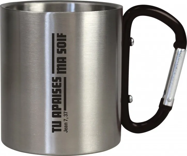 Mug métal camping mousqueton rouge "Tu apaises ma soif" - Jean 7.37