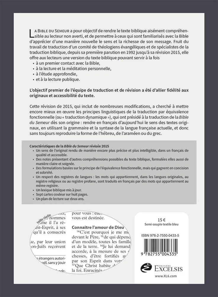 Bible Semeur souple textile bleue