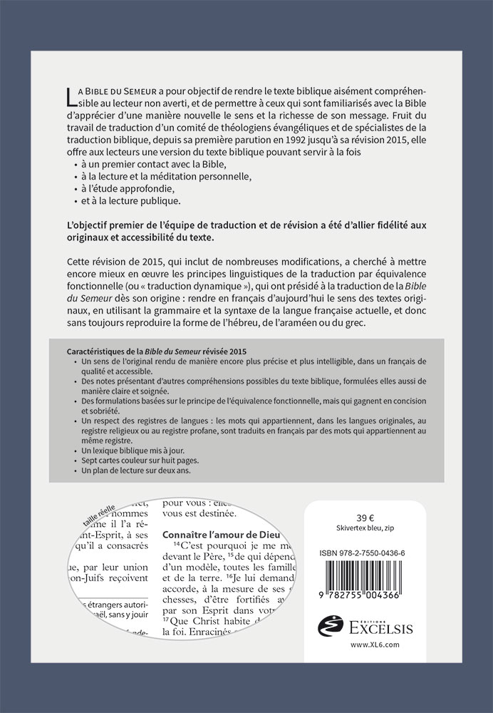 Bible Semeur souple bleue zip