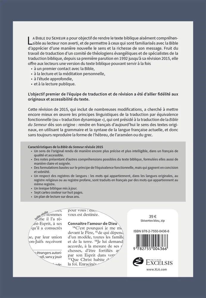 Bible Semeur souple bleue zip