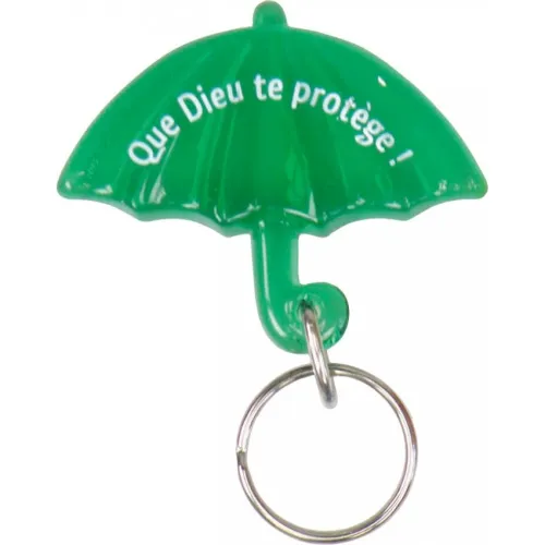 Porte-clés Parapluie vert "Que Dieu te protège"